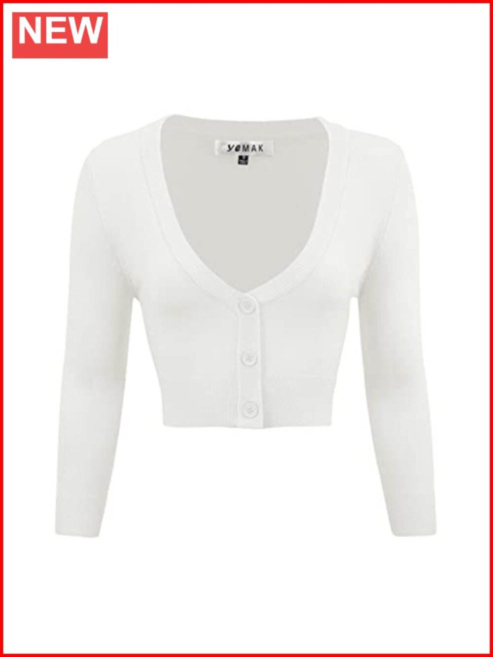 Women's 3/4 Sleeve V-Neck Cropped Bolero Cardigan Button Front Knit